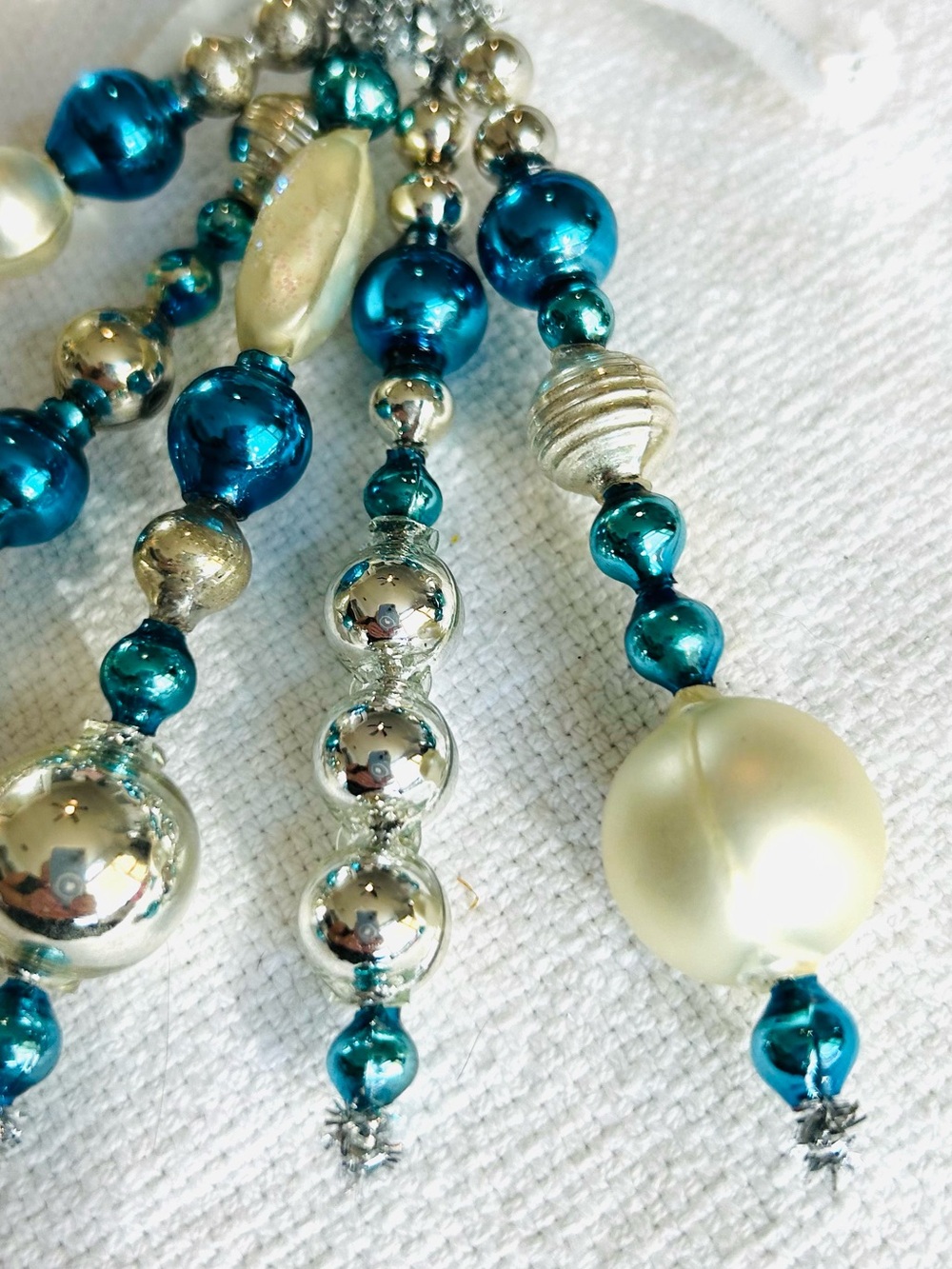 Mini Vintage Repurposed  holiday Christmas ornaments, mercury Glass bead icicle - Picture 3 of 5